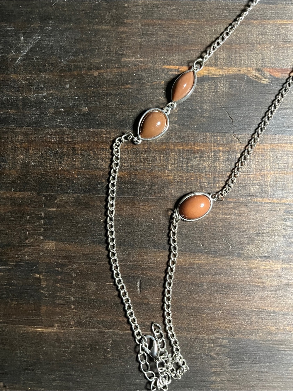 Silver-Tone Necklace & Earrings Set with Brown Cabochon Stones - Picture 3 of 5